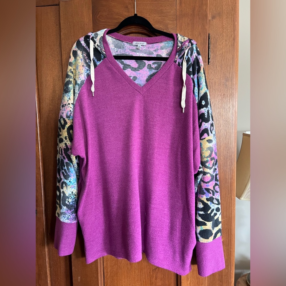 White Birch Purple Hoodie with Multicolor Animal Print Sleeves